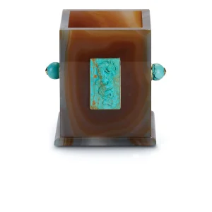 Agate Pen Cup with Turquoise