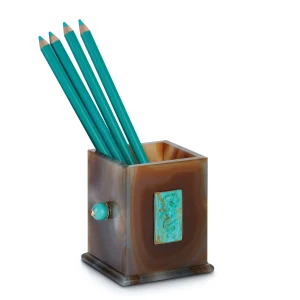Agate Pen Cup with Turquoise