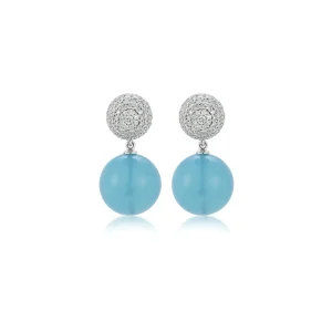 Boule Earrings in Diamond & Aquamarine