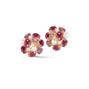 Bubble Earrings in Pink Tourmaline & Yellow Gold