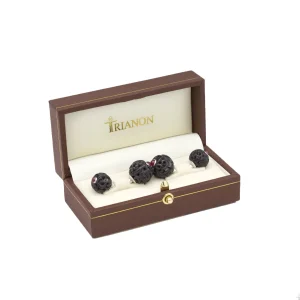 Canton Cufflinks in Black Jade & Ruby