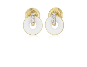 Double Giro Earrings in White Topaz, White Ceramic