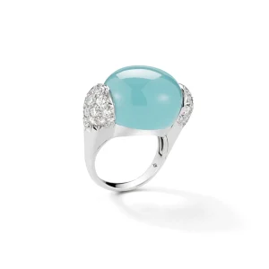 Golf Ball Ring in Aquamarine & Diamond
