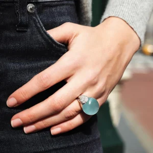 Golf Ball Ring in Aquamarine & Diamond