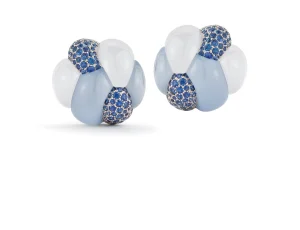 Knot Earrings in Blue Chalcedony, White Quartz & Sapphire