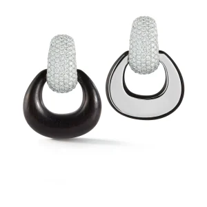 Madison Earrings with Pave Diamond Hoop & Wood Buckle