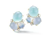 Three Cab Earrings in Blues & Yellow Gold