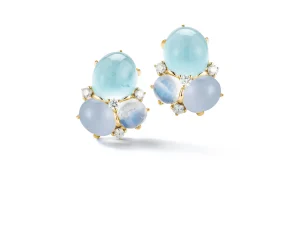 Three Cab Earrings in Blues & Yellow Gold