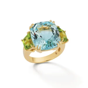 Three Stone Ring in Blue Topaz & Peridot