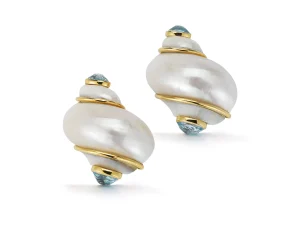 Turbo Shell Earrings in Blue Topaz